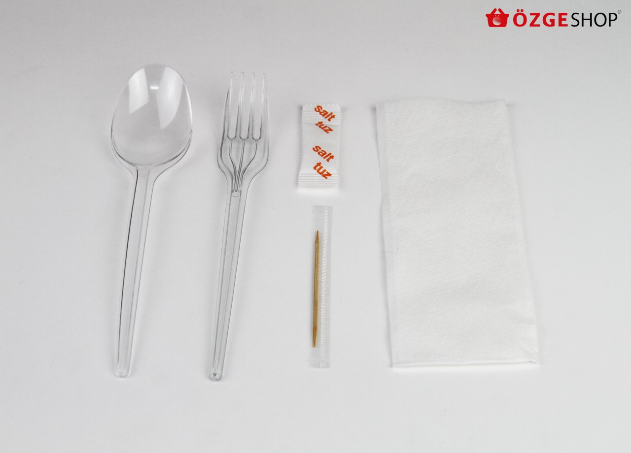 PLASTİK YEMEK SETİ LÜKS 5 Lİ (Çatal,Kaşık,Peçete,Kürdan,Tuz)